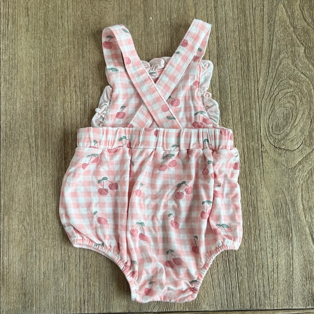 Angel Dear Pink Gingham Cherry Romper Bubble Size 3-6 Months - Picture 2 of 4